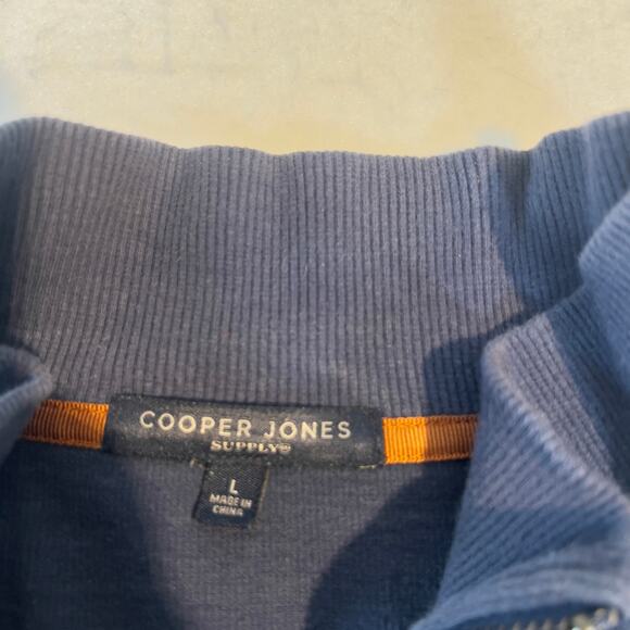 Cooper Jones Supply Fleece Full Zip Sweatshirt MenL Blue Contrast Stitch Hi Neck - Picture 2 of 12